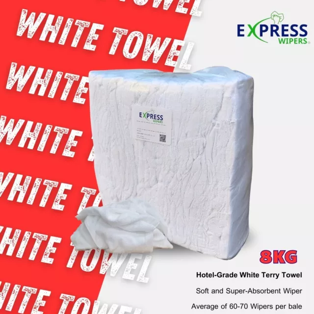 8kg Premium White Terry Towelling Cleaning Rags Wiping Wipers Cloths