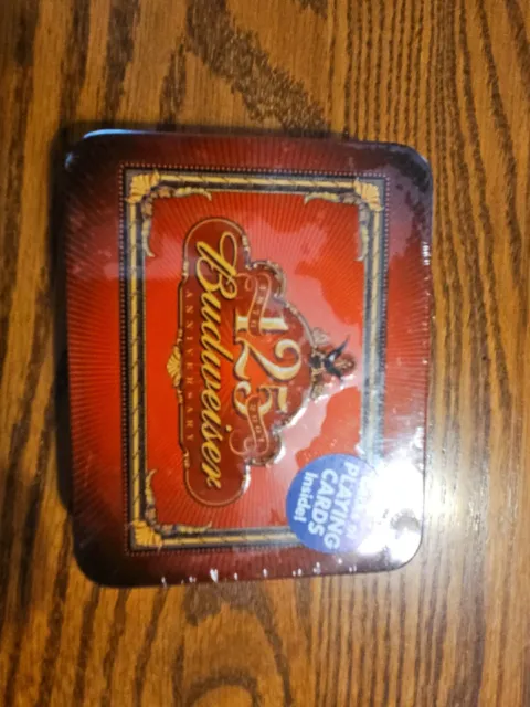 125th Anniversary Budweiser Beer 2 Deck Playing Card Set (1991) in Tin New