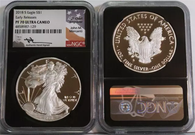 2018-S (SF Mint) $1 1 oz Proof Silver Eagle NGC PF 70 UC Early Releases Mercanti