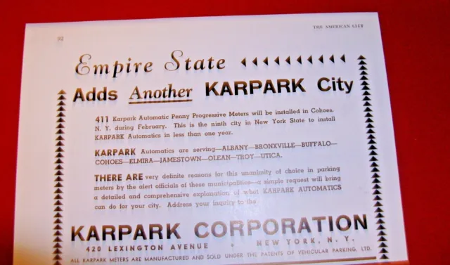 1941 Karpark Parking Meters "Empire State Adds Another..." Sales Art Ad