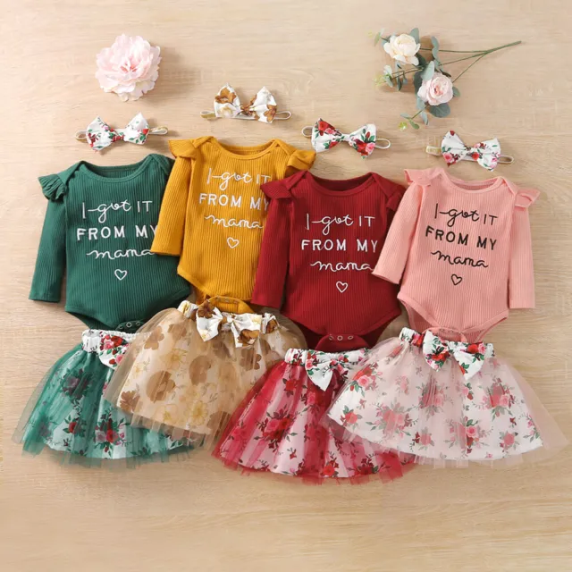 Newborn Baby Girl Floral Outfits Romper Jumpsuit Ruffle Dress Skirt Headband Set