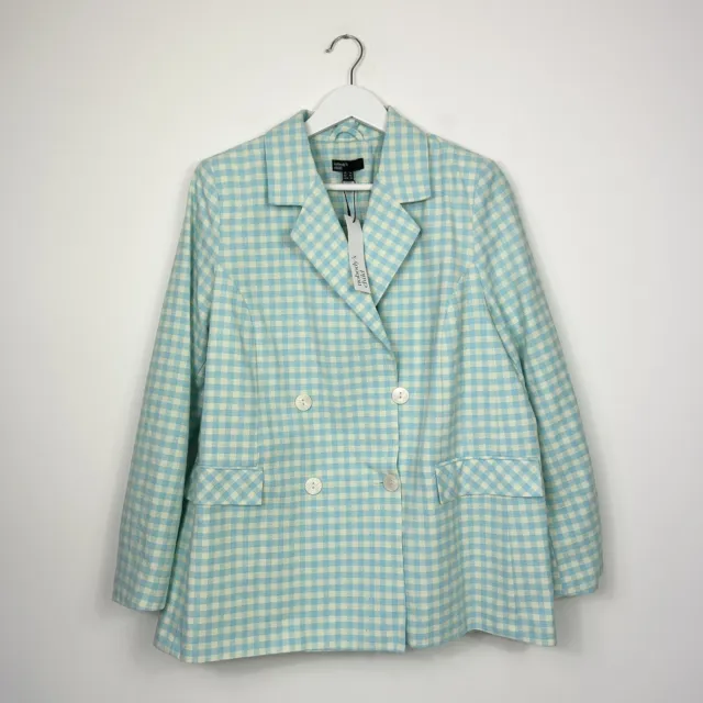 Nobody's Child Riley Double Breasted Blazer Size 14 Blue Gingham Cotton RRP £89
