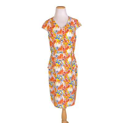 Antonio Melani Size 6 Cap Sleeve Sheath Dress Peplum Orange Floral