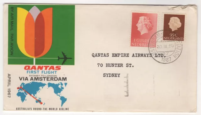 1967 Mar 30th. First Flight Cover. Qantas. Holland to Australia. AAMC 1598.