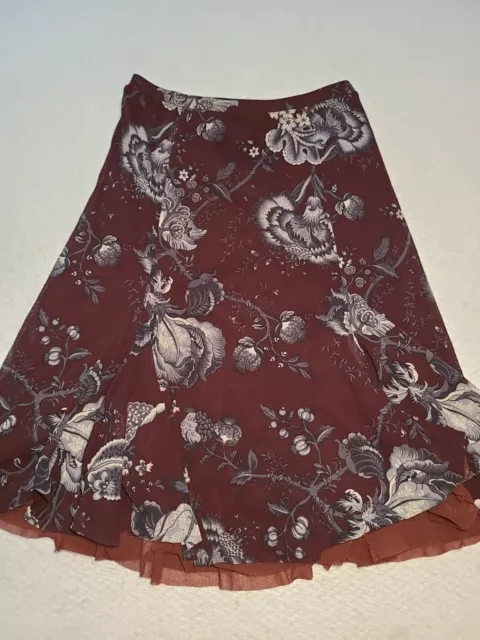 Fuzzi Skirt Womens Medium Burgandy Floral Elastic Waist  Lined Fall Boho