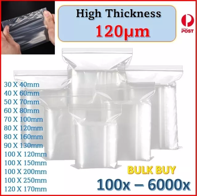 BULK BUY - 100x 3000x Zip Lock Plastic Bag Reclosable Zipper AU HQ 120μm (Thick)