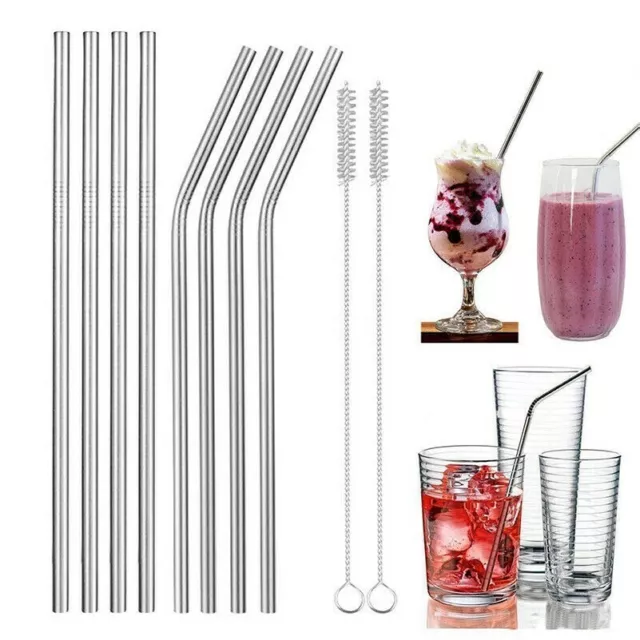 10pc Réutilisable Métal Buvant Paille Acier Inoxydable Smoothies avec Sac