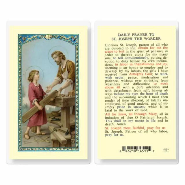 Daily Prayer to Saint Joseph the Worker - Laminated Holy Card E24-635