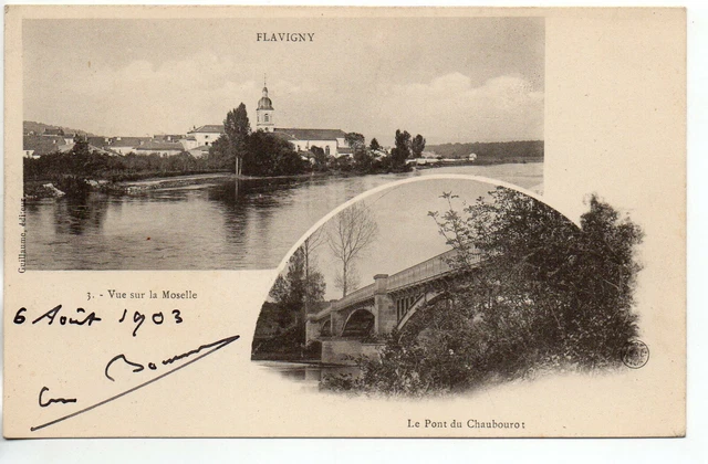 FLAVIGNY - Meurthe and Moselle - CPA 54 - 2 view map Moselle and Chaubourot bridge