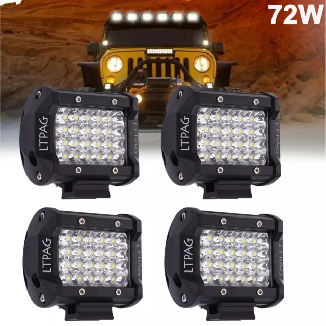 4er 72W Arbeitsscheinwerfer LED Offroad Scheinwerfer Flutlicht SUV LKW 10V-30V