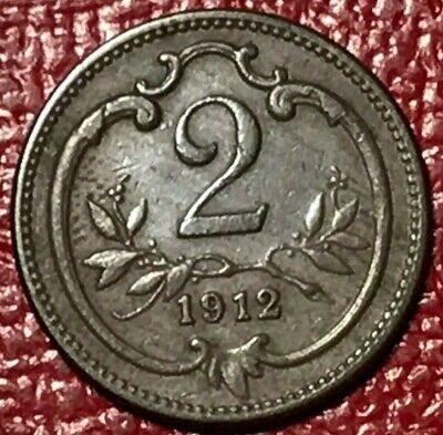 High Grade Au 1912 Austria 2 Heller Coin-Agt519