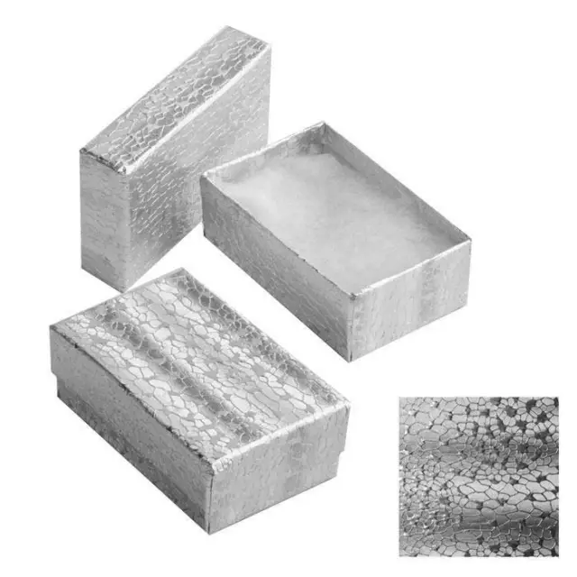 100 Silver Foil Cotton Filled Boxes Jewelry Gift Box 2-5/8" x 1-1/2" x 1"