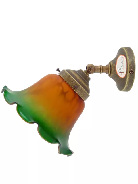 Applique ottone brunito,lampada illuminazione parete,vetro stile liberty an36