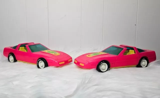 2 Vintage 80's Gay Toys #715 Plastic 11" Pink Corvette Mfg. USA