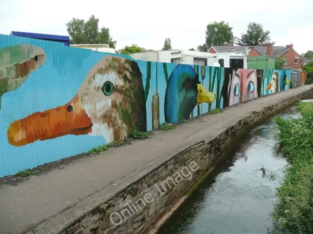 Photo 6x4 Mural, footpath and brook; Ross-on-Wye View east from the footb c2009
