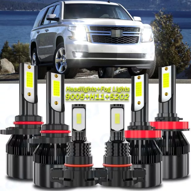 6x 6000K LED Headlight + Fog Light Bulbs F2 For Chevy Suburban Tahoe 2007-2014