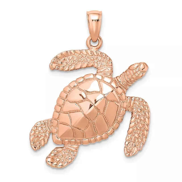 14K Rose Gold Large Textured Swimming Sea Turtle Charm