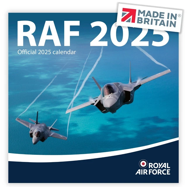 Great Gift For Aeroplane Enthusiasts. , Get Your Official 2025 Calendar Today. , The Royal Air Force Large Wall Calendar UK Holidays Is MADE IN BRITAIN® On FSC® Paper With Vegetable Inks Using 100