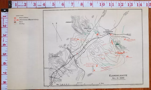 Boer War Era Map/Battle Plan Elandslaagte Oct 1899 Troop Movement & Positions