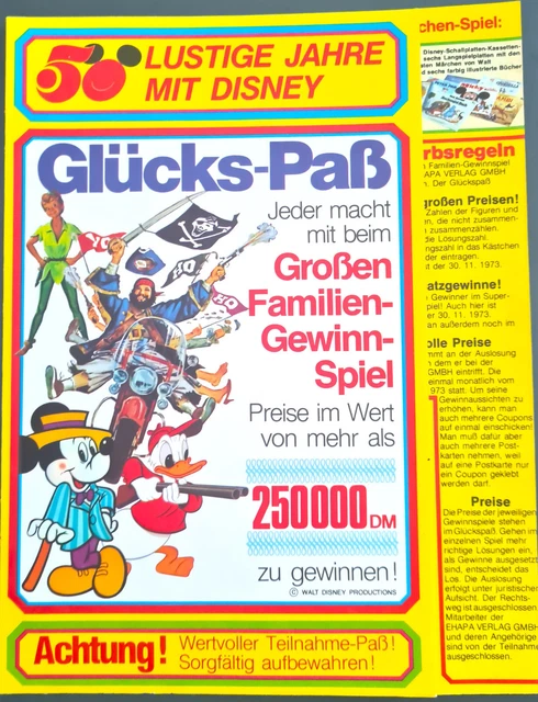Micky Maus Comic Heft nur Beilage Glücks-Paß zur Nr.17 1973 TOP Z 0-1/1 (147)