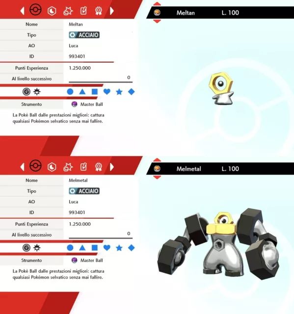 Meltan + Melmetal 6IV BR + 2 Masterball Pokemon Sword Shield Pokemon Spada Scudo