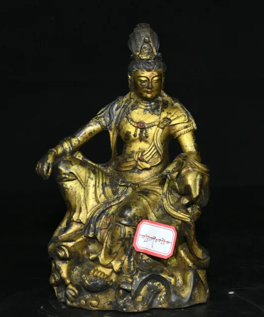 8" Tibet Kupfer vergoldet Guanyin Kwan-Yin Göttin Buddha Bodhisattva Statue
