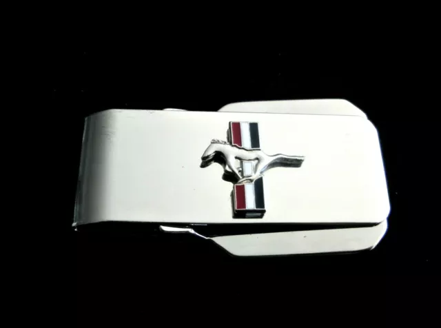 Mustang-Ford Silver Money Clip with Hinged Locking Back-Free Custom Engraving