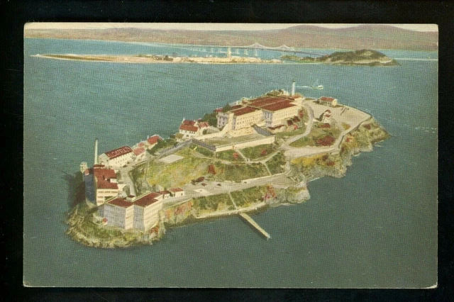 California CA postcard San Francisco Alcatraz Island The Rock bridge aerial view