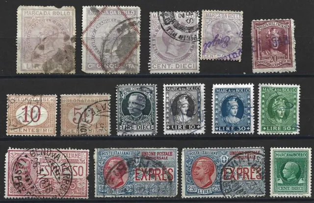 ITALIE - lot de 15 timbres fiscaux oblitérés Marca da bollo et Expres