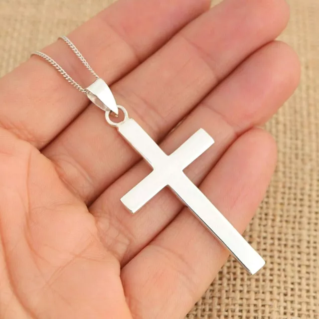 925 Sterling Silver Large Plain Cross Crucifix Pendant Necklace Jewellery