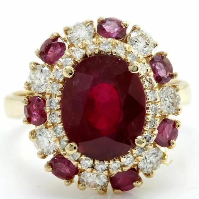 Oval Cut Red Ruby Halo Women's Art Deco Engagement Ring 14K Yellow Gold Finish