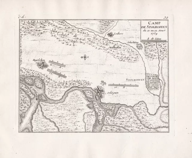 Stollhofen Rheinmünster Rhein Hügelsheim Kupferstich Karte Le Rouge map 1741