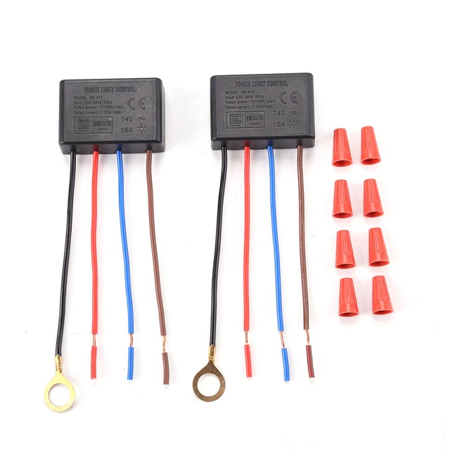 2 piezas Lámpara LED Interruptor atenuador táctil de 3 vías con tapas de cableado Sensor de atenuación de luz
