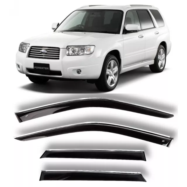 Chrome Trim Window Visors Sun Rain Guard Deflectors For Subaru Forester 2002-08