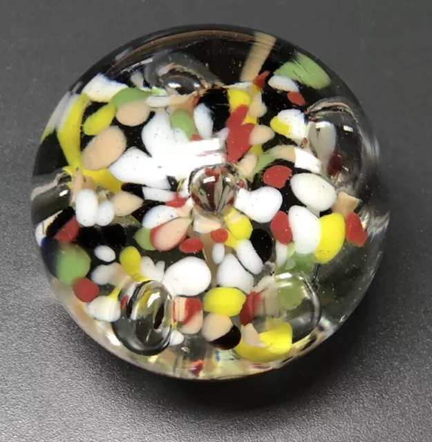 Vintage Confetti Art Blown Glass With Bubbles Paperweight Colorful Groovy Flower