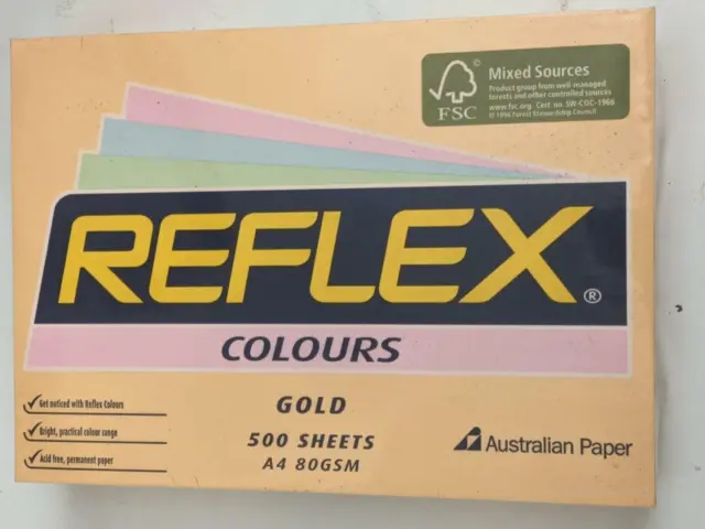 Reflex Colours Gold - 500 sheets - Acid Free 80GSM   Australian Paper