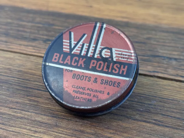 Vintage WW2-Era VILLA Black Boot Polish Tin Carlisle Liverpool 1940s Advertising