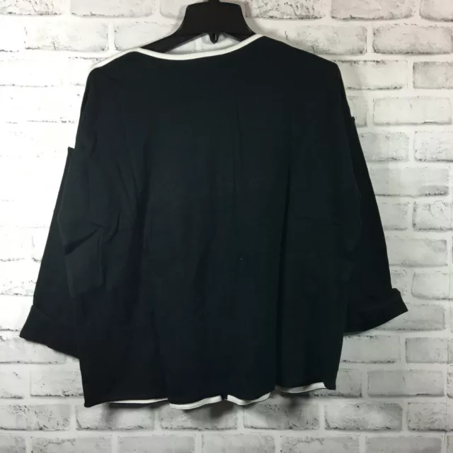 Joan Vass Women's Jacket Black White Size 3 Or Size XL Zip 3/4 Sleeve Pockets 2