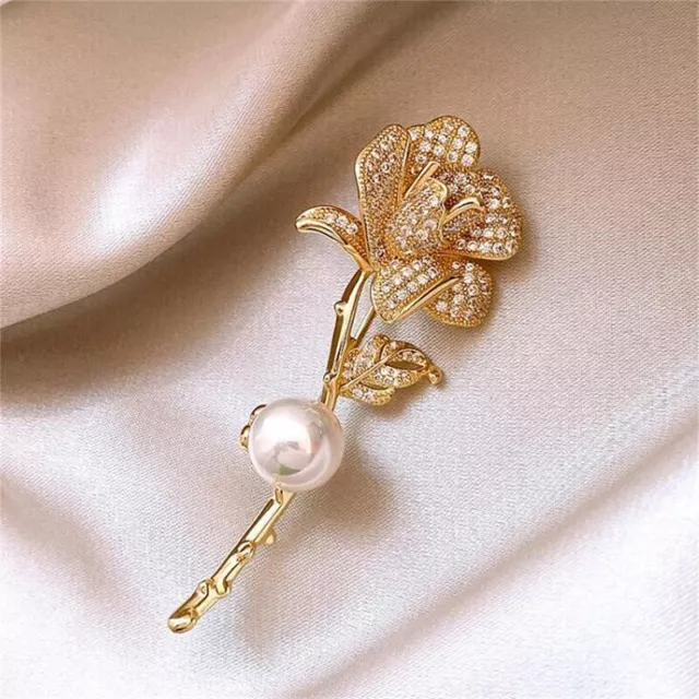 Fashion Gold Rhinestone Rose Flower Brooches Women Coat Jewelry Party Accessory