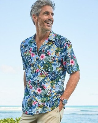 DISNEY PARKS TOMMY Bahama Hawaiian Aloha Beach Scene Camp Shirt Size XL