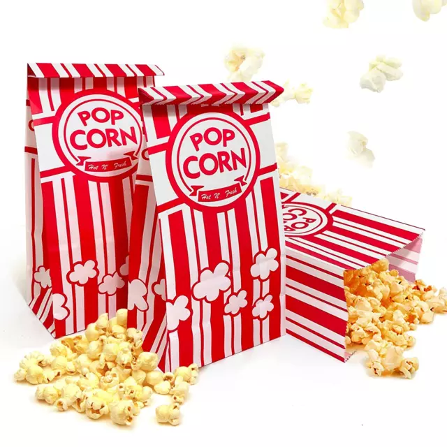 Flat Bottom Popcorn Bags, 100 Pcs Paper Popcorn Bags for Family Movie Night Base
