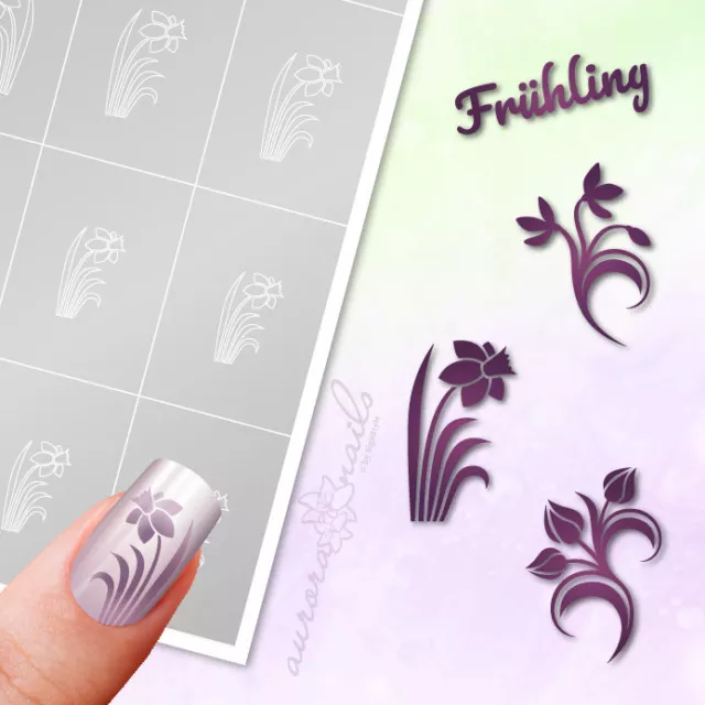 Plantillas para aerógrafo y arte de uñas SET89 Primavera Flores Floral Pascua pegamento