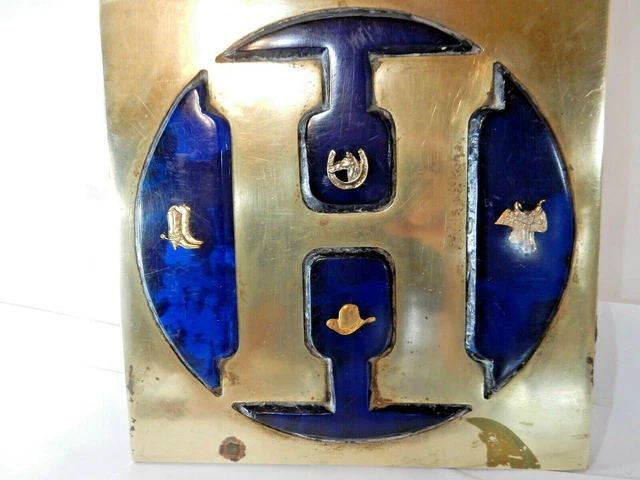 RARE Vintage Unique Solid Brass & Lucite Tile Western, Cowboy Theme, Letter "H"