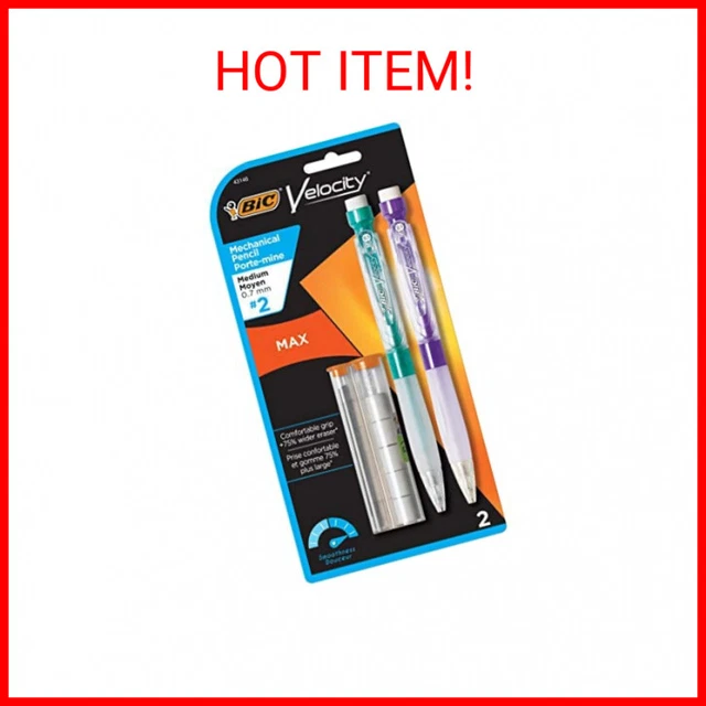 BIC Velocity Max Mechanical Pencil, Medium Point (0.7mm), 2-Count, Black