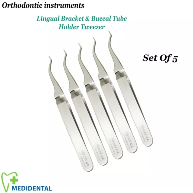 Set Of 5 - Orthodontic Dental Instruments Lingual Bracket & Buccal Tube Holding