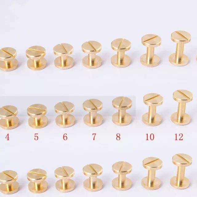 DIY Flat Belt Screw Leather Craft Chicago Nail Brass Solid Rivets Stud Head 10mm