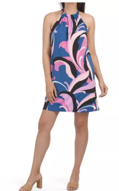 TRINA TURK JuJu Print Jersey Shift Dress PINK + BLUE FLORAL LARGE ($128) NWT