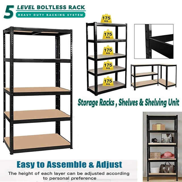 Scaffali da garage 5 livelli scaffalature resistenti scaffalature senza bulloni unità di stoccaggio Regno Unito