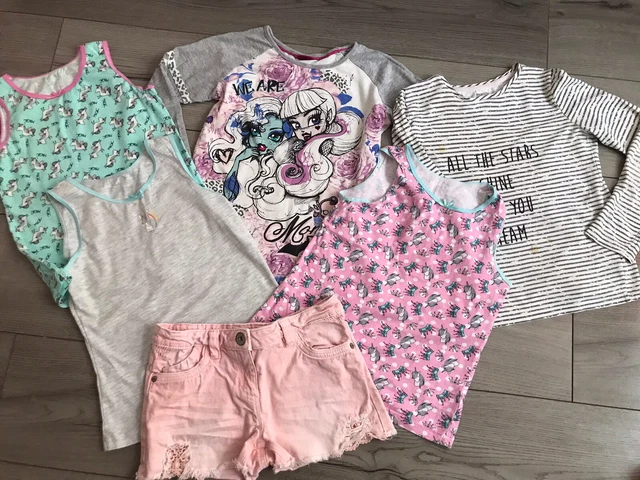 girls bundle 8-9years Next F&F shorts top long sleeve unicorn vest used