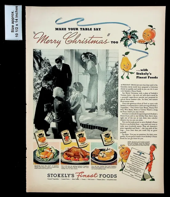 1937 Stokely's Finest Foods Canned Fruit Christmas Table Vintage Print Ad 31812